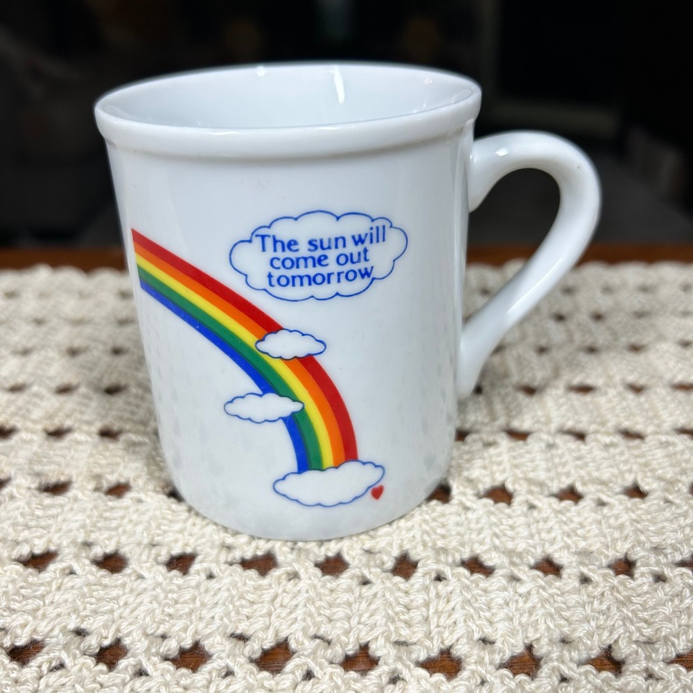 Vintage Rainbow The Sun Will Come Out Tomorrow White Ceramic Coffee Mug